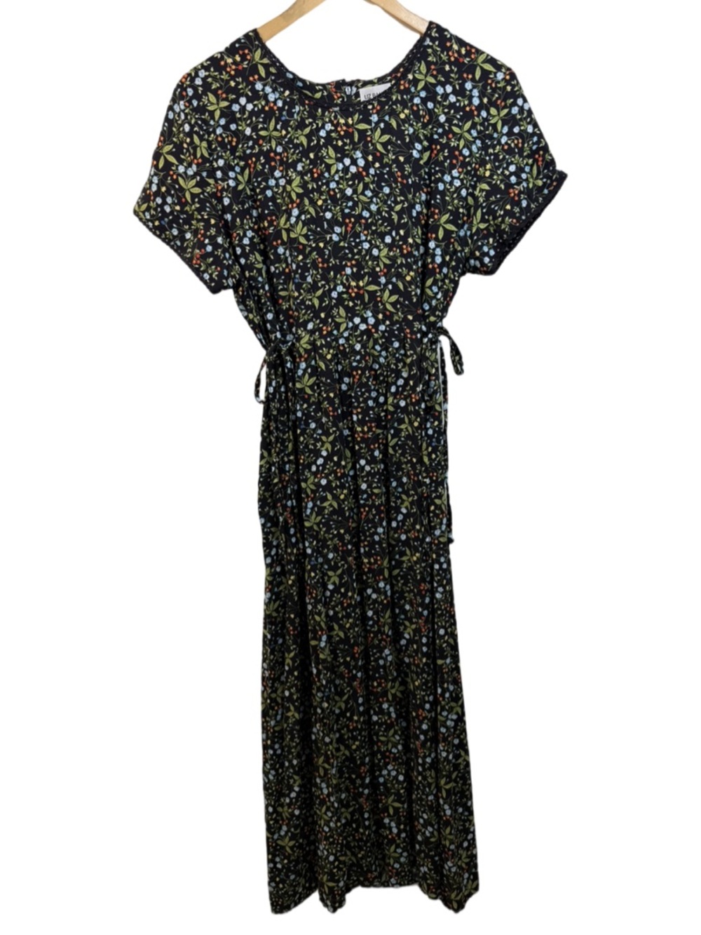 Liz Baker vintage Black Maxi Dress with Floral Print